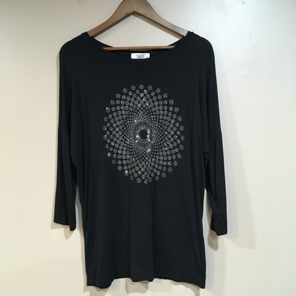 Julia Rhinestone Metallic Sunburst Tunic Women S/M Black Whimsygoth Celestial